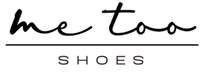 Logo of 'me too SHOES' with a black script font on a white background