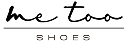 Logo of 'me too SHOES' with a black script font on a white background