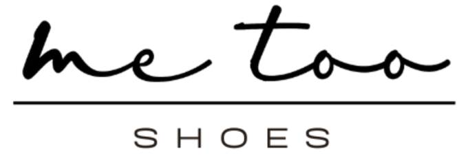 Logo of 'me too SHOES' with a black script font on a white background