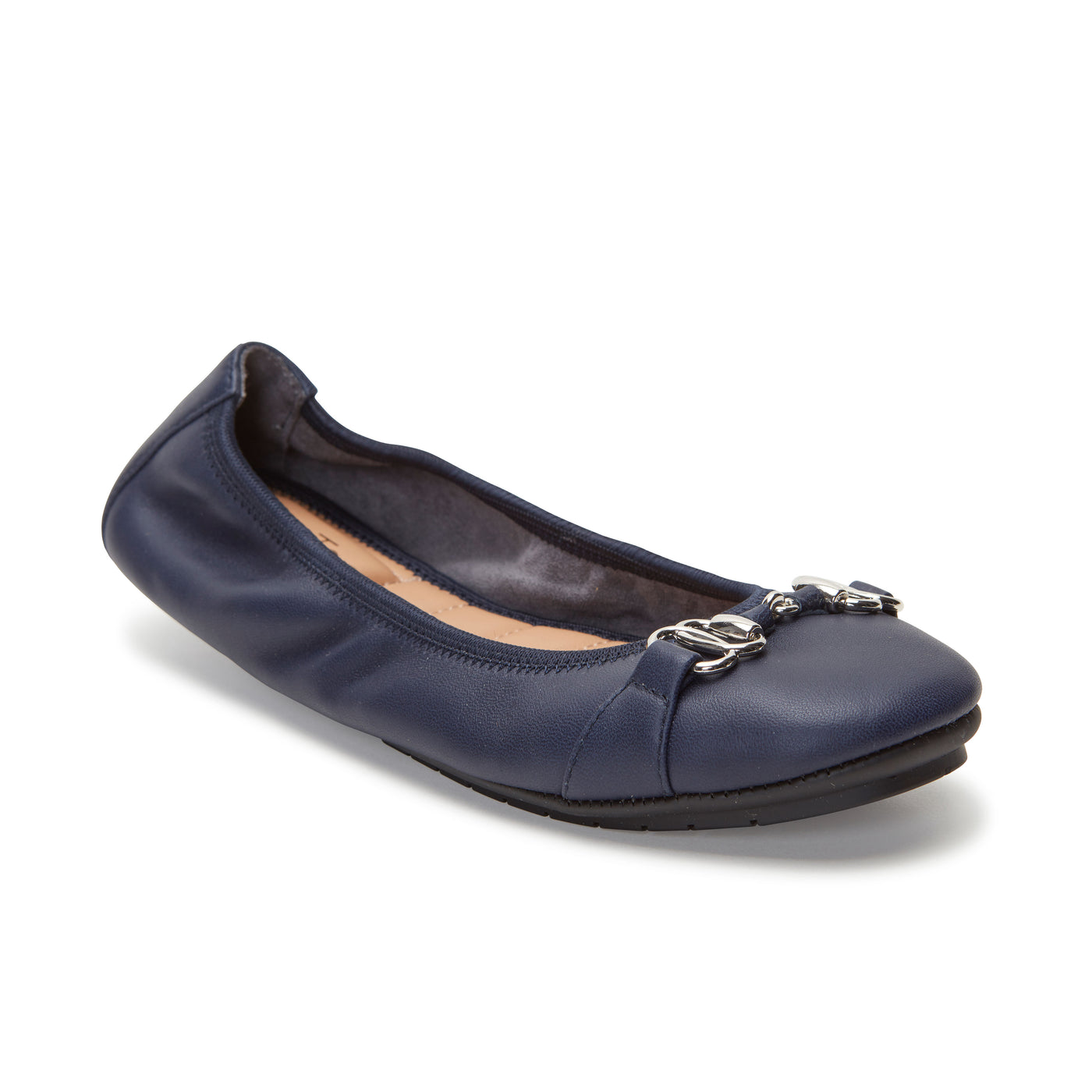Olympia Navy Leather w/ Silver Chain -  Ballet Flats - me too