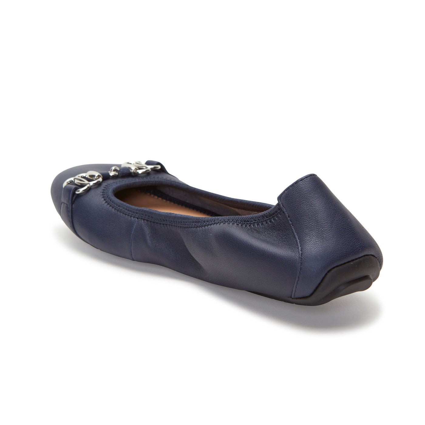 Olympia Navy Leather w/ Silver Chain -  Ballet Flats - me too